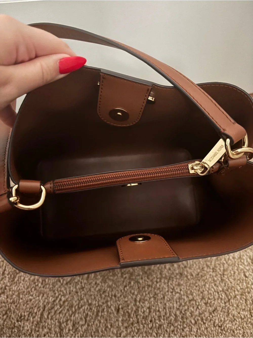 Michael Kors Chocolate Brown MK Logo Tote with Gold Hardware